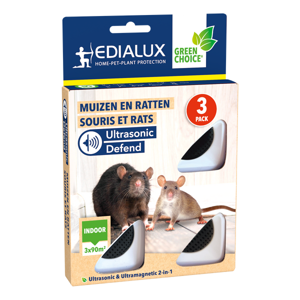 ULTRASONIC DEFEND MUIZEN & RATTEN / SOURIS & RATS 3-PACK 1 stk/pce