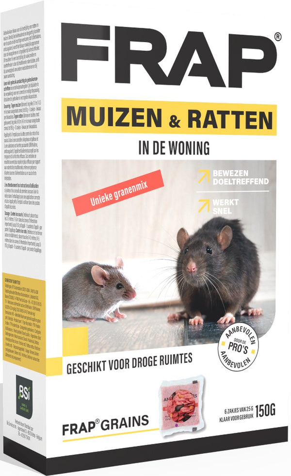 FRAP GRAINS - muizen en ratten - overal  binnenshuis - 150gr