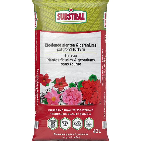 Substral Potgrond Bloeiende Planten & Geraniums Turfvrij 40L