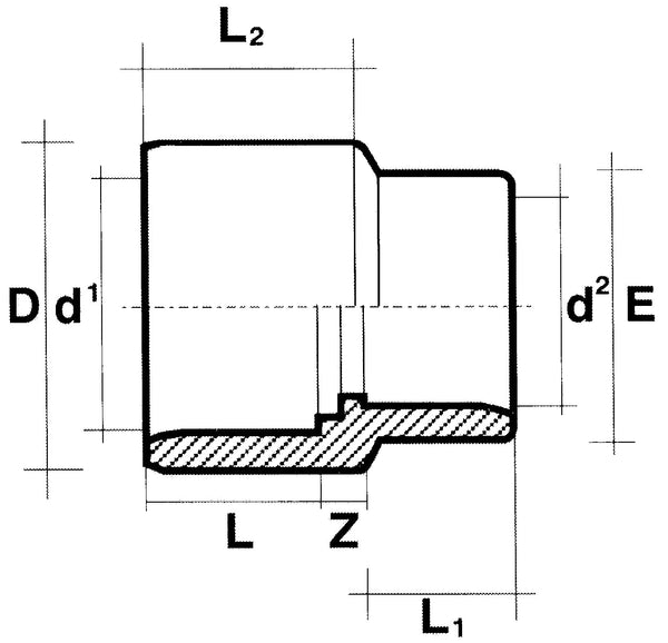 PVC verloopsok 75/90 x 50mm PN16